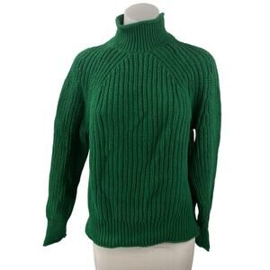 J.Crew Women's Green Long Sleeve Ribbed Knit Turtleneck Pullover Sweater Top S